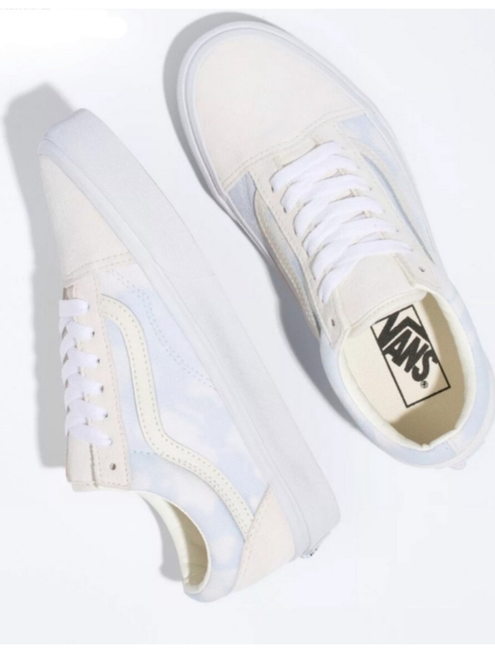White and Cream with light blue cloud like vans